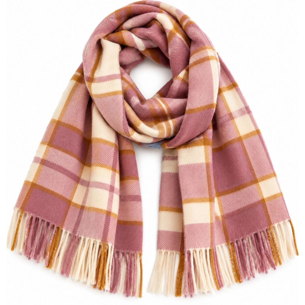Banana Republic Plaid Scarf NWT Pink Cream Mustard Fringe Wrap MSRP $55